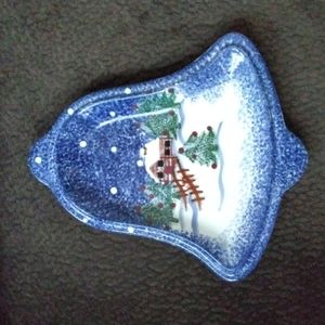 Small Bell shaped Serving Plate holiday Christmas winter cabin
